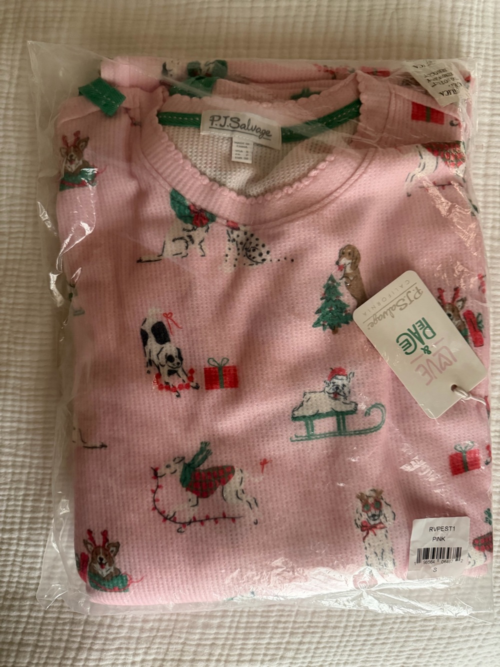 PJ Salvage Pink Holiday Animal Print Thermal Pajama Top